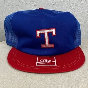 Vintage Texas Rangers Coca Cola MLB Snap Back Adjustable Trucker Flat Brim Hat